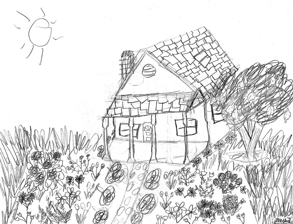 Fairy Cottage drawing by Anelie Thomson.